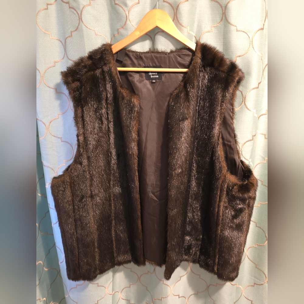 Dennis Basso Fake Faux Brown Fur Vest Sleeveless Jacket RN# 73209 Women's 3X 3XL
